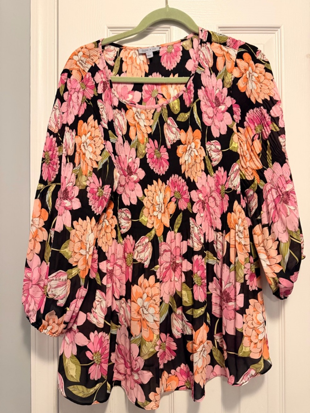 1x floral & ivy - Floral Smocked Tunic Top — Pink & Orange
